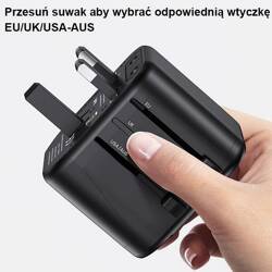 USAMS Ład. siec. 2xUSB T55 12W adapter 4w1 US/AU/EU/UK czarny/black CC173TC01 (US-CC173) Univesal Travel Charger